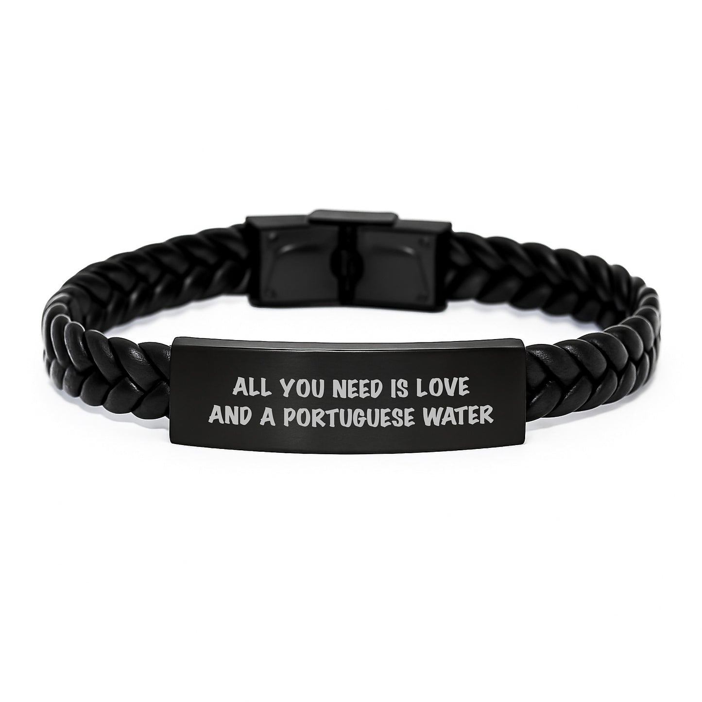 Portuguese Water Dog Gifts, Interlaced Leather Bracelet, All You Need Is Love - Gifts from Friends - Birthday Unique Gifts for Portuguese Water Dog - Image 1