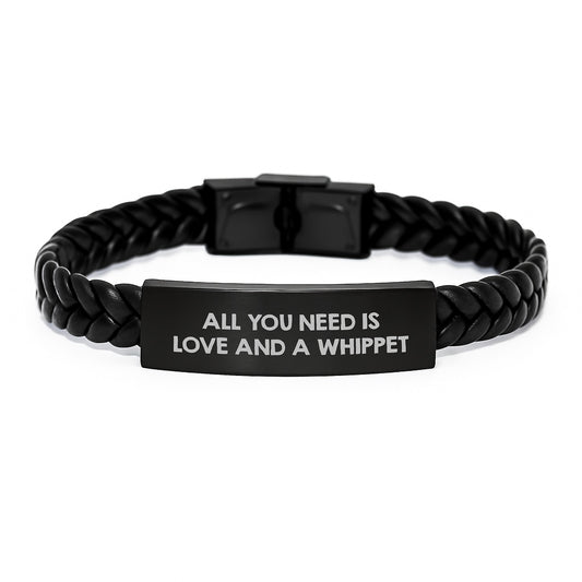 Whippet Dog Lover's Interlaced Leather Bracelet, Gifts from Men for Whippet Dog, All You Need Is Love And A Whippet, Graduation Unique Gifts for Whippet Dog - Image 1