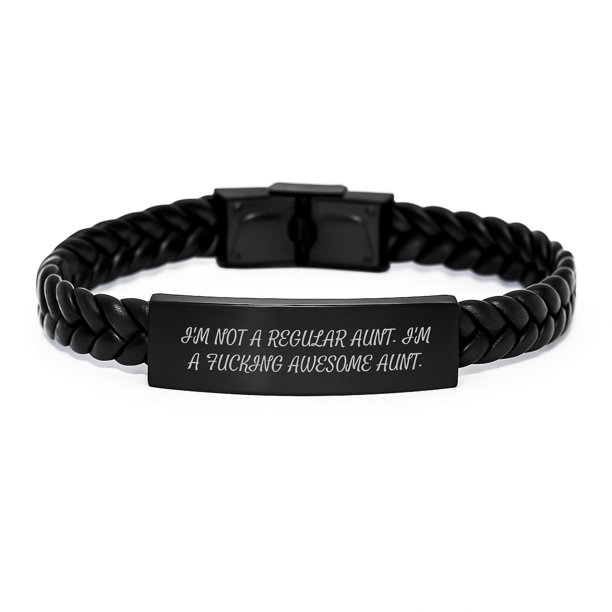 Gifts from Men to Awesome Aunt Interlaced Leather Bracelet, Funny Quote for Graduation Unique Gifts for Aunt, 'I'm Not A Regular Aunt. I'm A F--king Awesome Aunt.' - Image 1