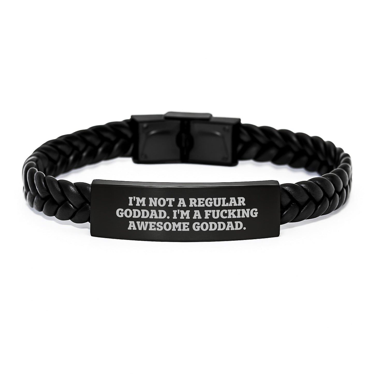 Funny Goddad Gifts from Men to Goddad - 'I'm Not A Regular Goddad. I'm A F--king Awesome Goddad.' Interlaced Leather Bracelet for Christmas Unique Gifts - Image 1