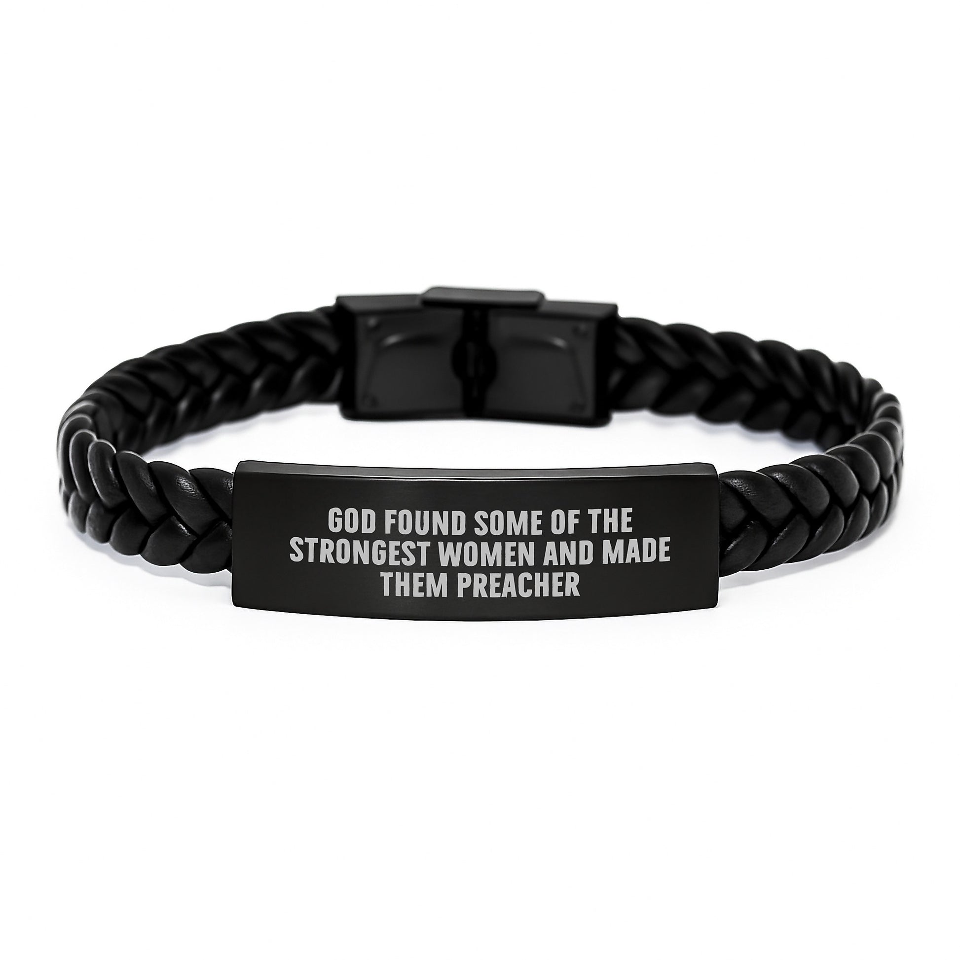 Preacher Gifts from Friends, Inspirational Interlaced Leather Bracelet for Graduation, God Found Some Of The Strongest Women And Made Them Preacher Quote - Image 1