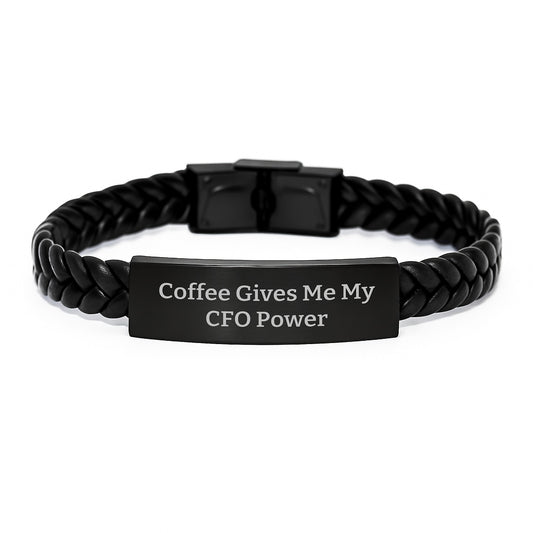 Funny CFO Gifts for Men - Interlaced Leather Bracelet 'Coffee Gives Me My Cfo Power' Christmas Unique Gifts from Friends to Coworkers - Image 1