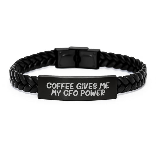 Funny CFO Gifts from Friends, Christmas Unique Interlaced Leather Bracelets with CFO Power Quote, Stainless Steel Men's Accessories - Image 1