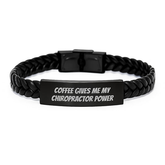 Funny Chiropractor Gifts from Friends - Coffee Gives Me My Chiropractor Power Interlaced Leather Bracelet for Chiropractor Men - Image 1
