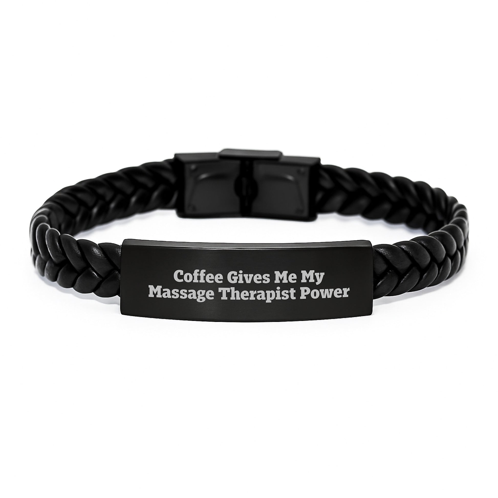 Massage Therapist Power Gifts for Men Women Friends Coworkers Family, Graduation Unique Interlaced Leather Bracelet, 'Coffee Gives Me My Massage Therapist Power' - Image 1