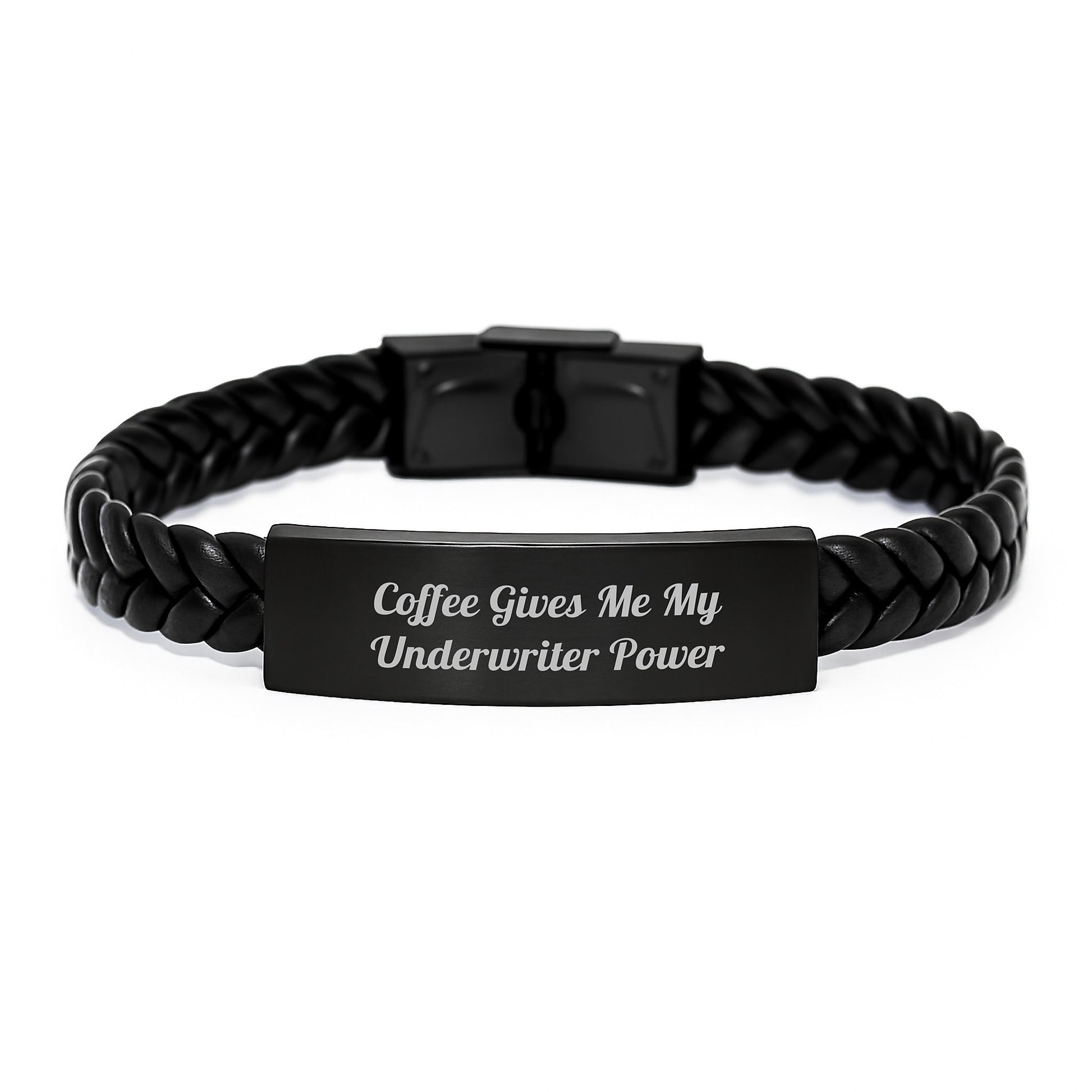 Underwriter Gifts from Friends, Graduation Unique Underwriter Power Interlaced Leather Bracelet, Funny Quote: 'Coffee Gives Me My Underwriter Power' for Men, Women, and Coworkers - Image 1