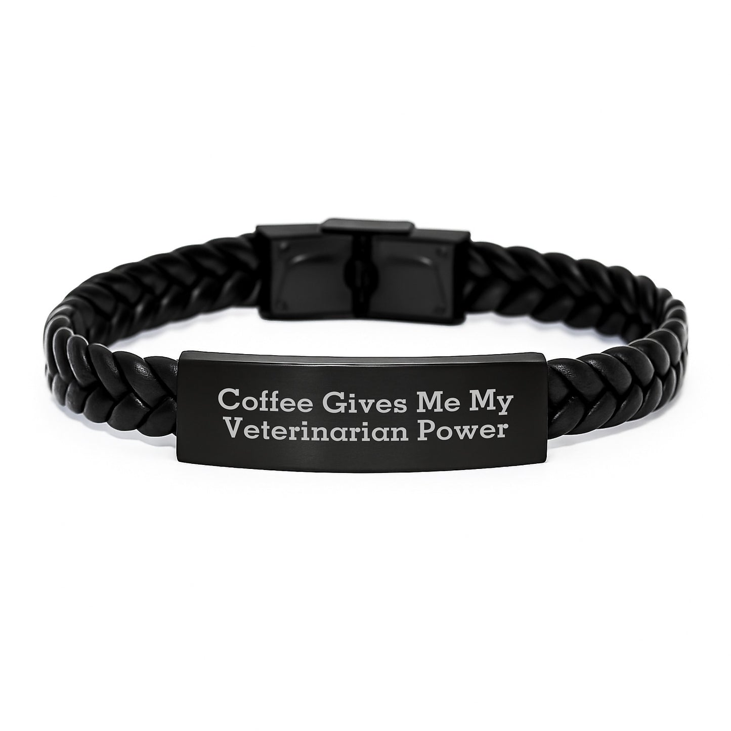 Funny Veterinarian Power Gifts for Men, Women, Coworkers, and Friends - Graduation Unique Interlaced Leather Bracelet from Coffee Gives Me My Veterinarian Power - Image 1