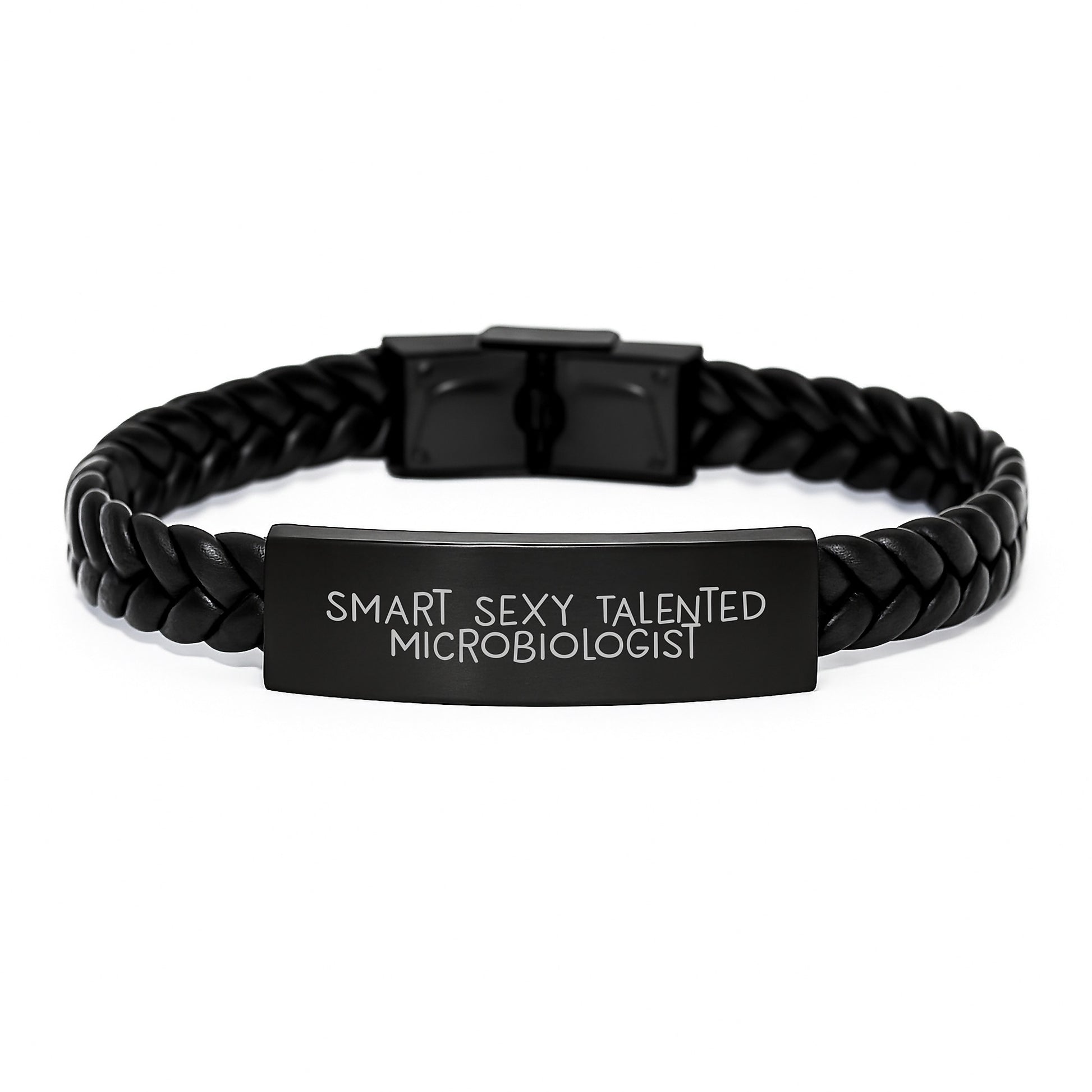 Smart Sexy Talented Microbiologist Birthday Unique Gift Interlaced Leather Bracelet, Engraved Stainless Steel, PU Leather, 7.87 inches, Gifts from Friends to Microbiologist - Image 1