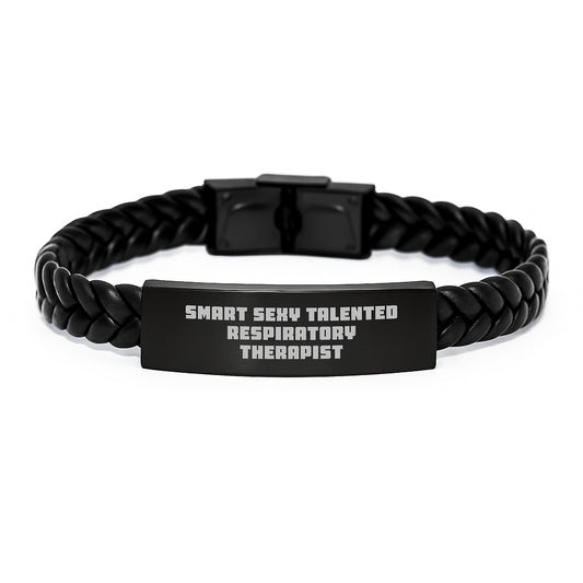 Smart Sexy Talented Respiratory Therapist Gifts from Men to Men, Unique Birthday Interlaced Leather Bracelet for Respiratory Therapist Friend - Image 1
