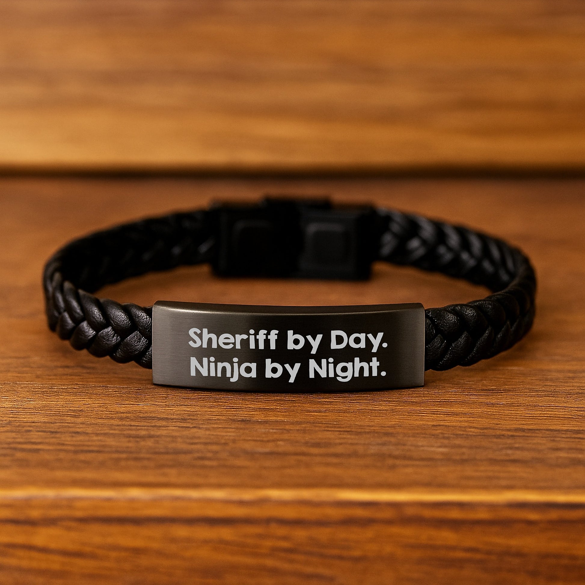 Funny Sheriff Christmas Unique Gifts from Men Interlaced Leather Bracelet for Sheriff Friends, Unique Sheriff Presents by Day Ninja, Engraved Sheriff by Day Ninja Gifts - Image 2