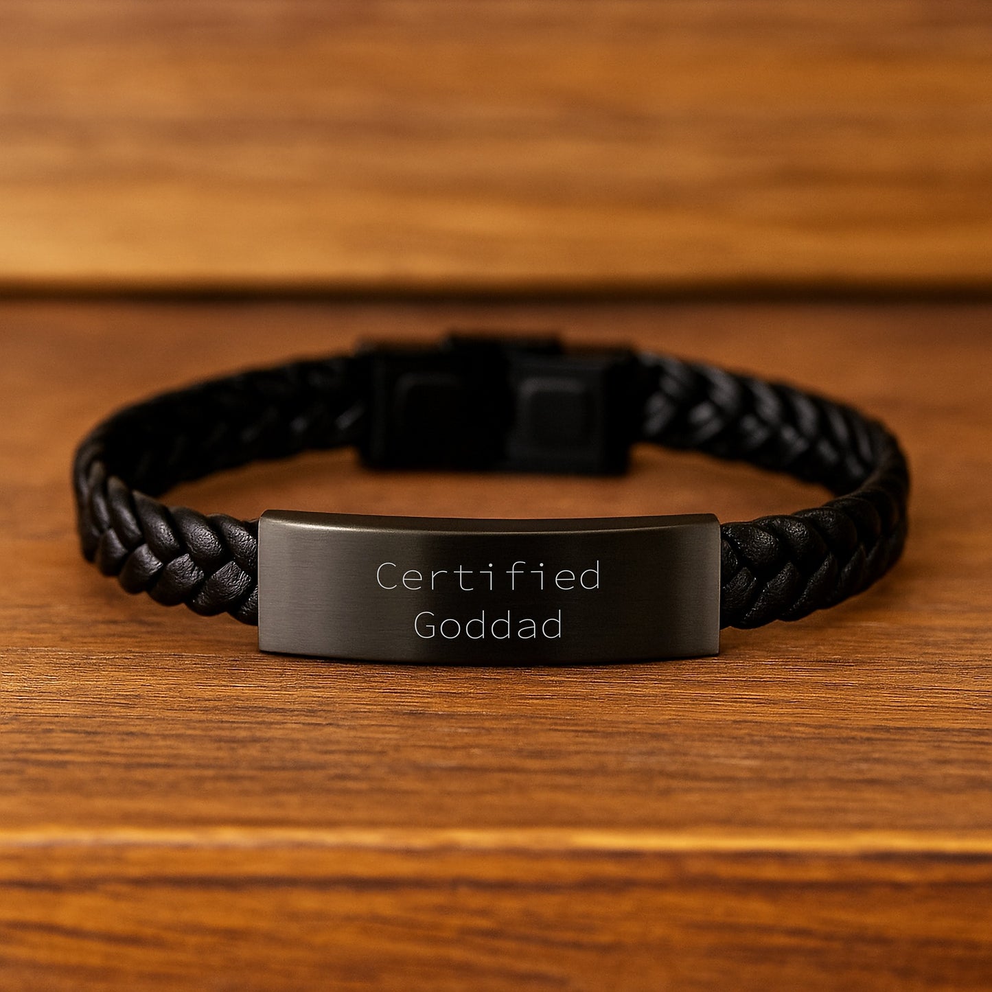 Goddad's Humorous Birthday Unique Gift - Interlaced Leather Bracelet with Quote from Certified Goddad, Gifts from Men to Goddad - Image 2