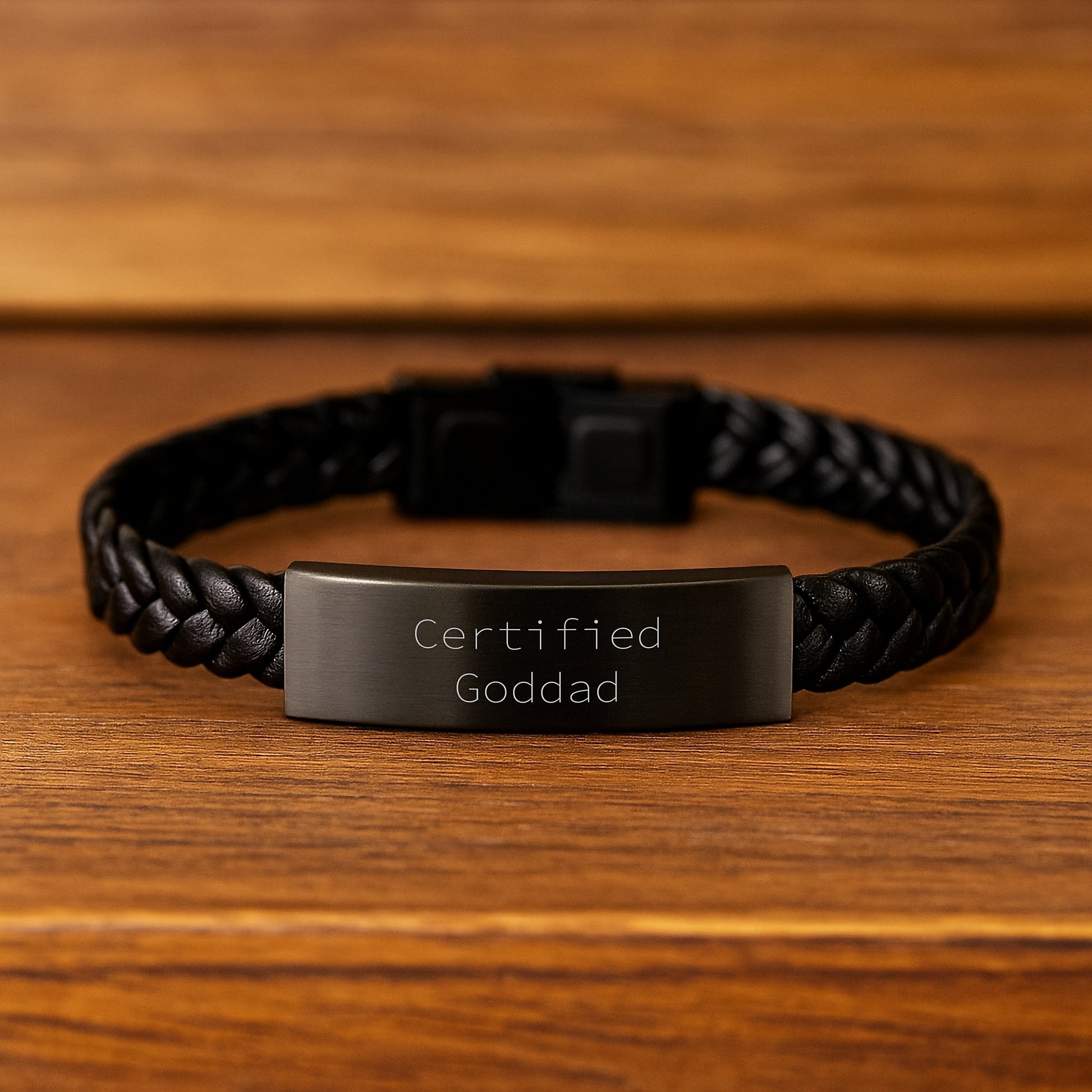 Goddad's Humorous Birthday Unique Gift - Interlaced Leather Bracelet with Quote from Certified Goddad, Gifts from Men to Goddad - Image 2