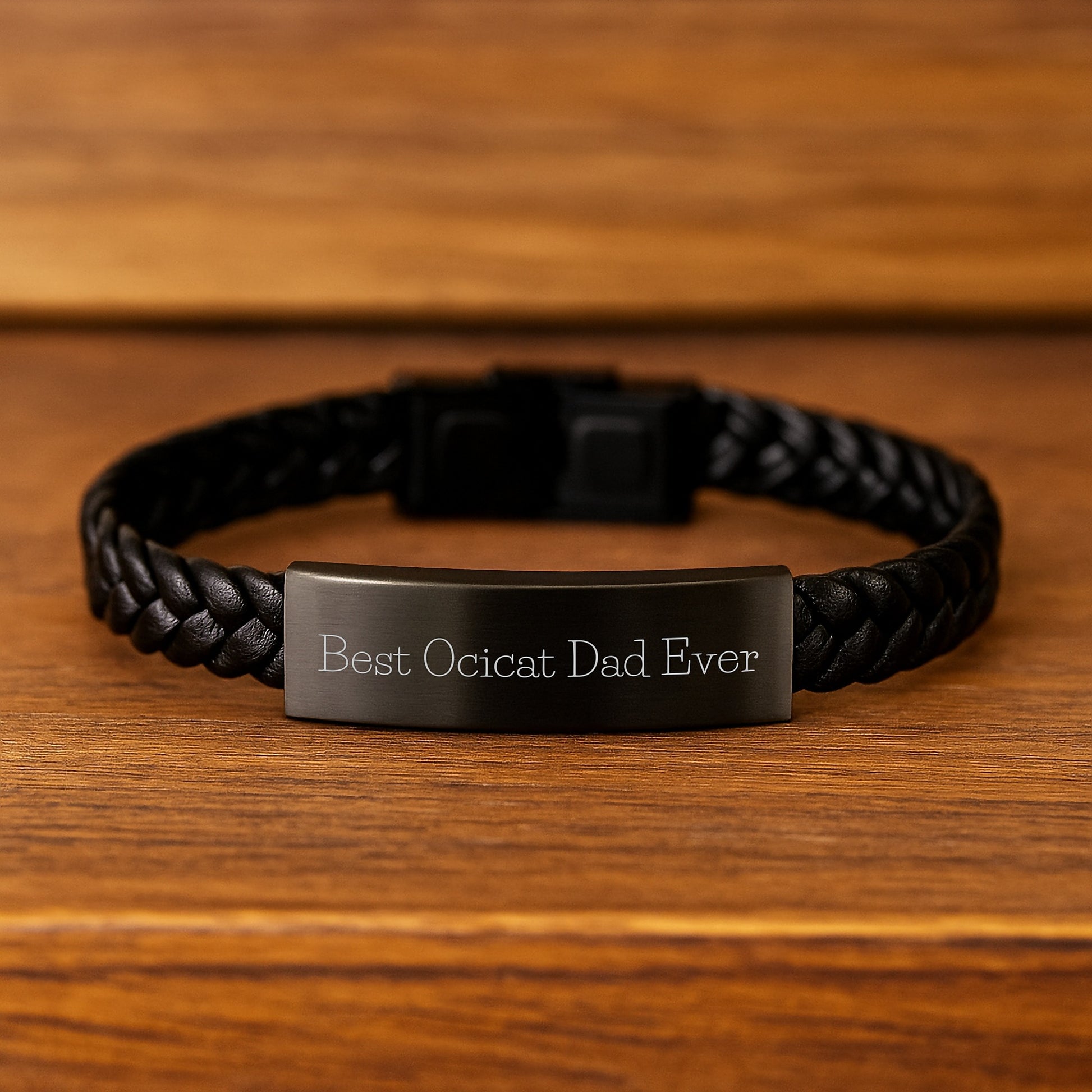 Funny Ocicat Dad Ever Interlaced Leather Bracelets Gifts from Men to Ocicat Lovers on Birthday - Image 2