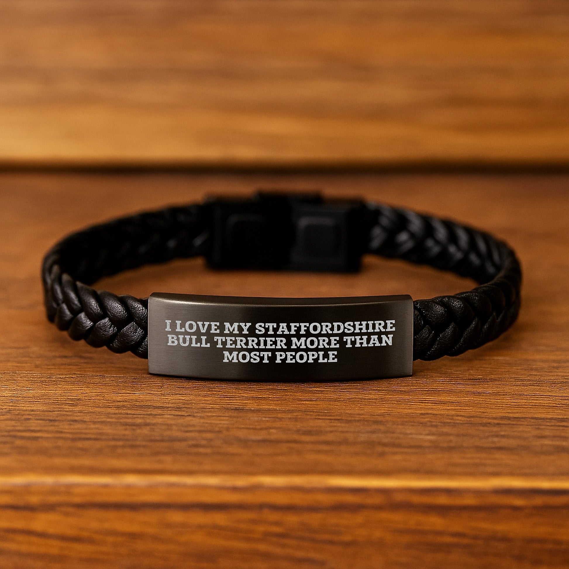 Staffordshire Bull Terrier Dog Gifts, Funny Inspirational Quote Interlaced Leather Bracelet for Men, Gifts from Family, Birthday Unique Gifts for Him - Image 2