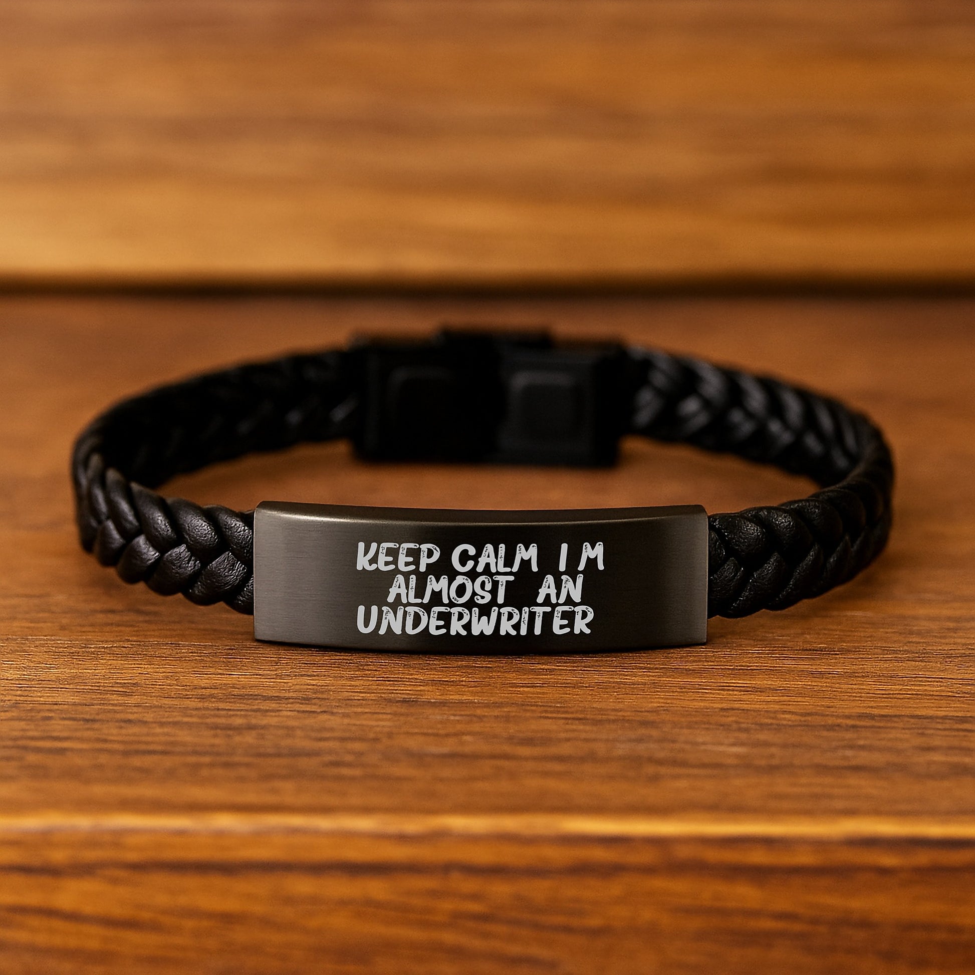 Funny Underwriter Gifts from Friends, Christmas Unique Underwriter Interlaced Leather Bracelet, 'Keep Calm, I'm (almost) An Underwriter' Underwriter Men's Jewelry - Image 2