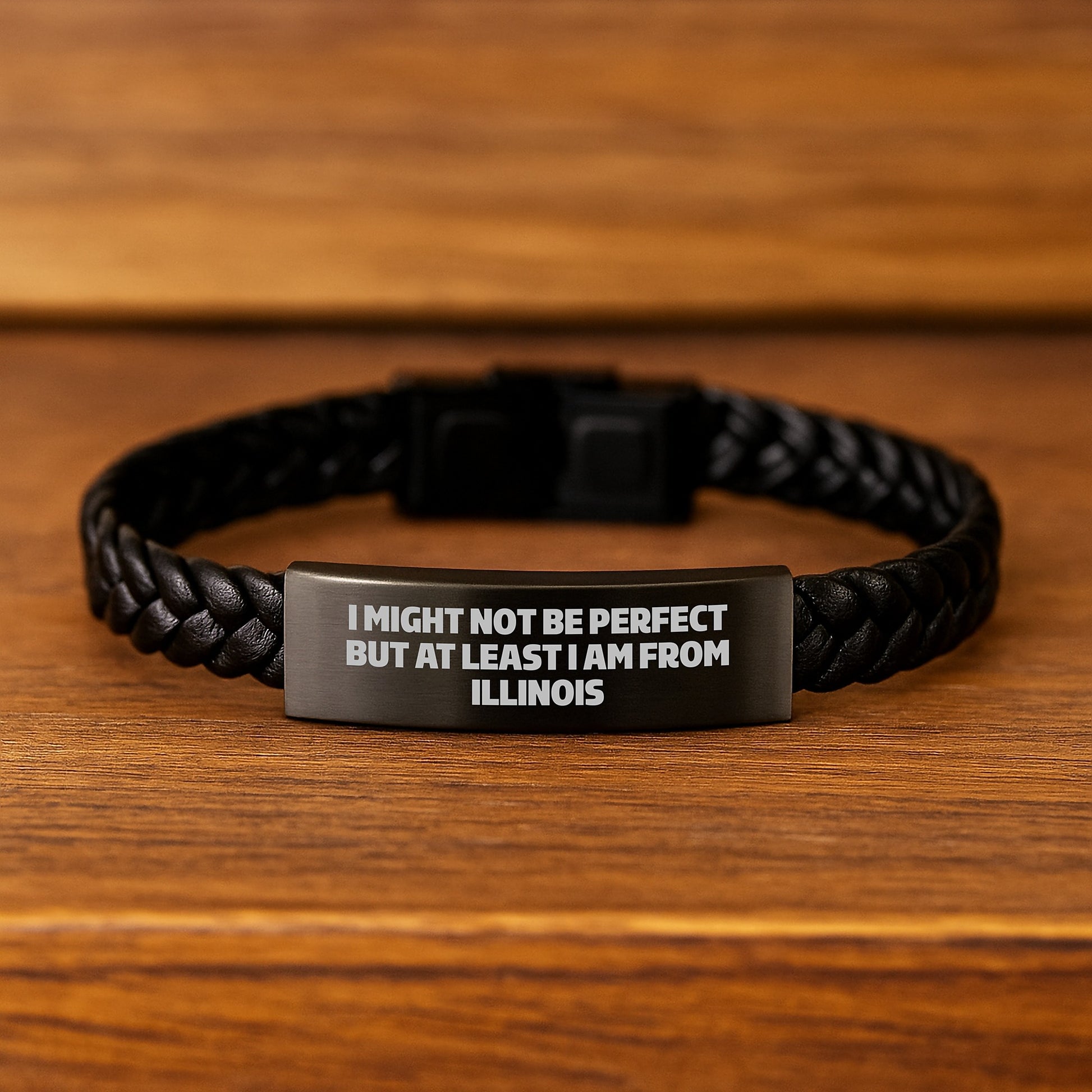 Funny Illinois Interlaced Leather Bracelet Gifts from Friends and Family 'I Might Not Be Perfect...' - Image 2