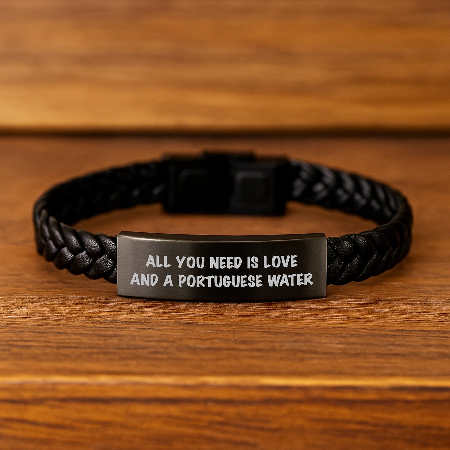 Portuguese Water Dog Gifts, Interlaced Leather Bracelet, All You Need Is Love - Gifts from Friends - Birthday Unique Gifts for Portuguese Water Dog - Image 2