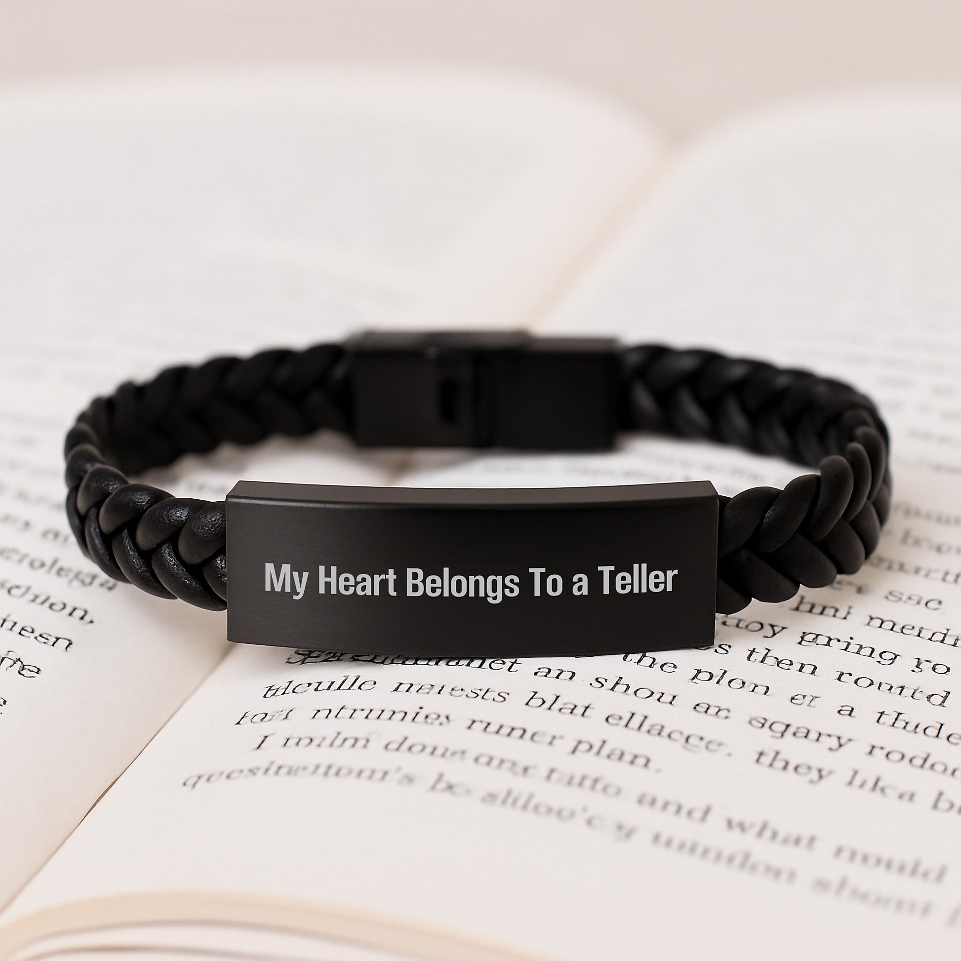 Funny Teller Gifts from Men, Christmas Unique Interlaced Leather Bracelet, My Heart Belongs To A Teller - Image 3