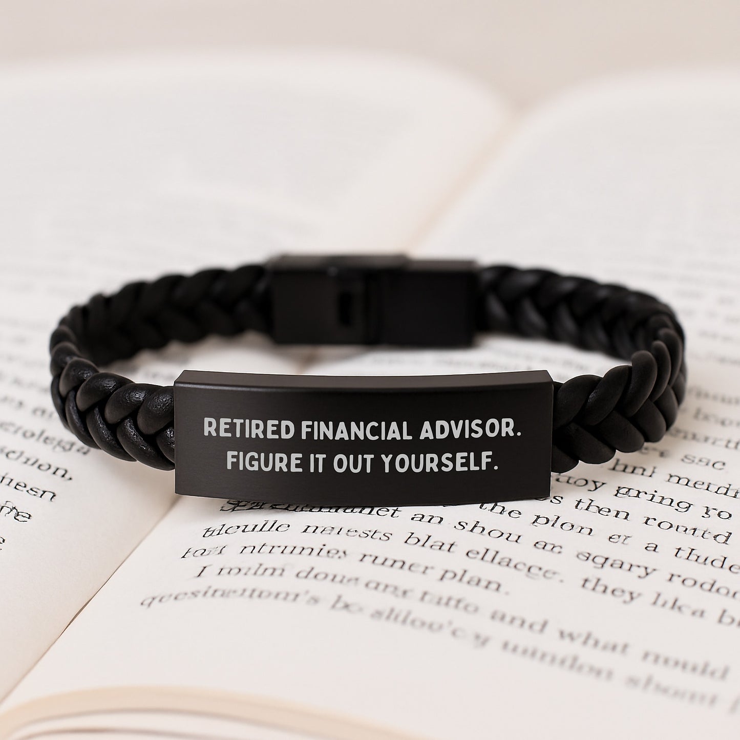 Funny Graduation Gifts from Men for Financial Advisors, Interlaced Leather Braces with 'Retired Financial Advisor. Figure It Out Yourself.' Quote, Gifts from Family to Coworkers - Image 3