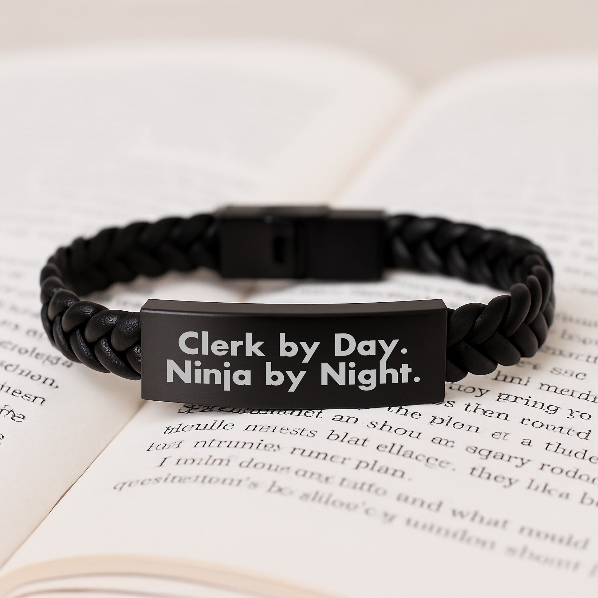 Clerk By Day. Ninja By Night. Interlaced Leather Bracelet Gifts from Men to Clerk, Graduation Unique Gifts - Image 3