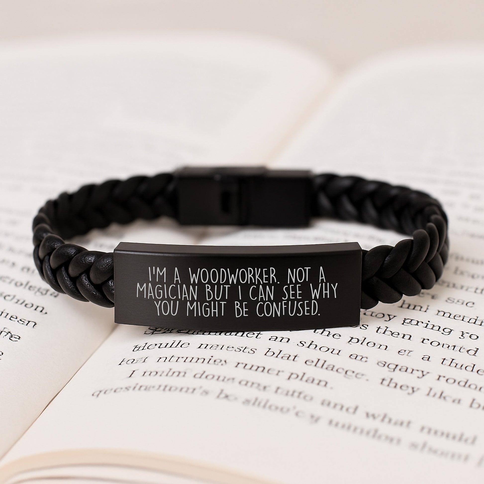 Woodworker's Delight, Funny Quote, Interlaced Leather Birthday Unique Gift for Men from Friends, 'I'm A Woodworker. Not A Magician But I Can See Why You Might Be Confused.' - Image 3