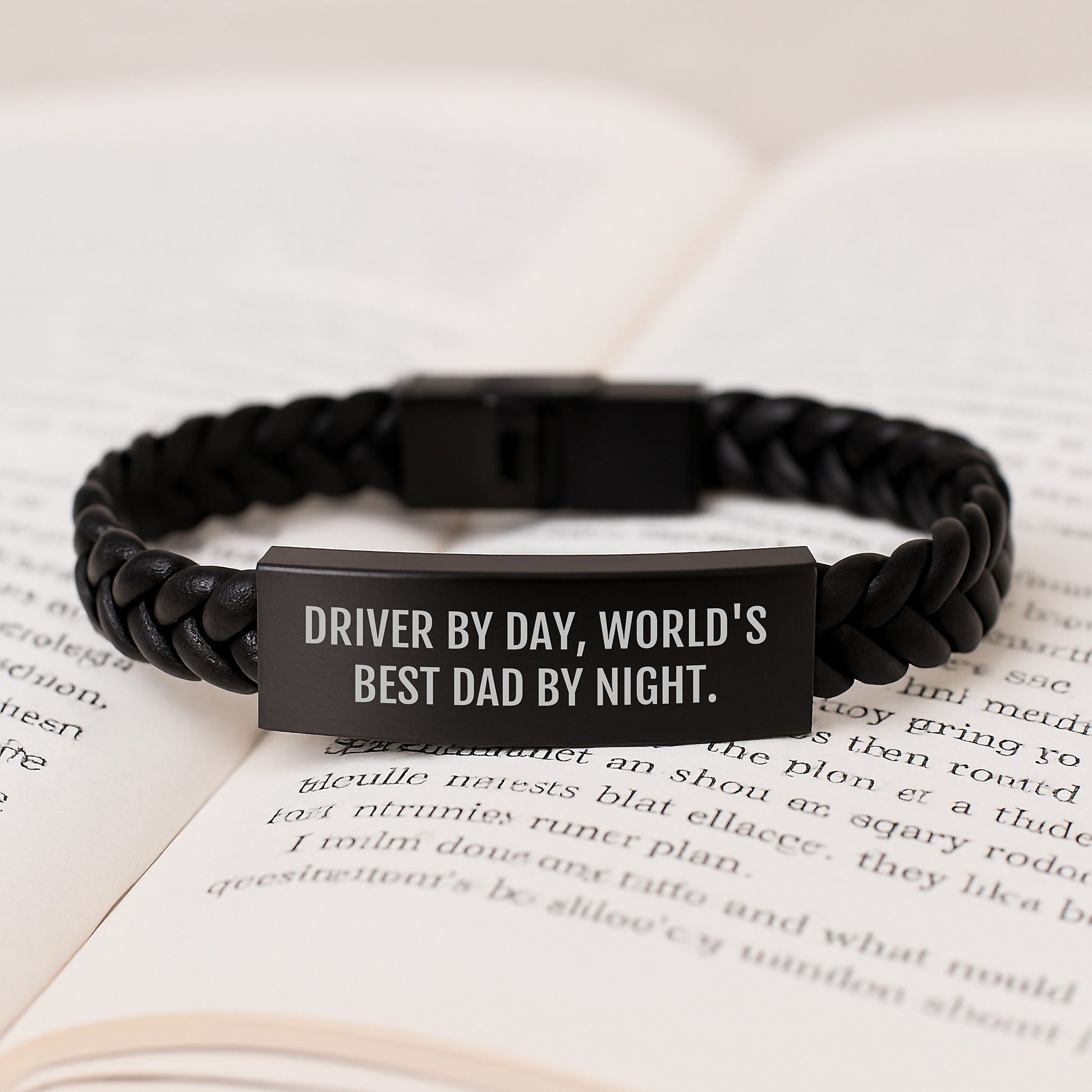 Driver Gifts, World's Best Dad Interlaced Leather Bracelets for Birthday - Funny Quote Driver By Day, Night Time Dad - Image 3