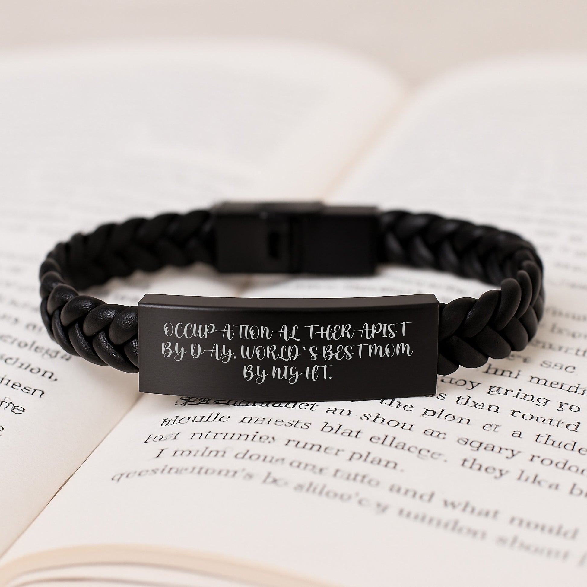 Occupational Therapist Gifts from Family, Funny Quote Interlaced Leather Bracelet for Occupational Therapist By Day, World's Best Mom By Night Unique Christmas Unique Gifts - Image 3