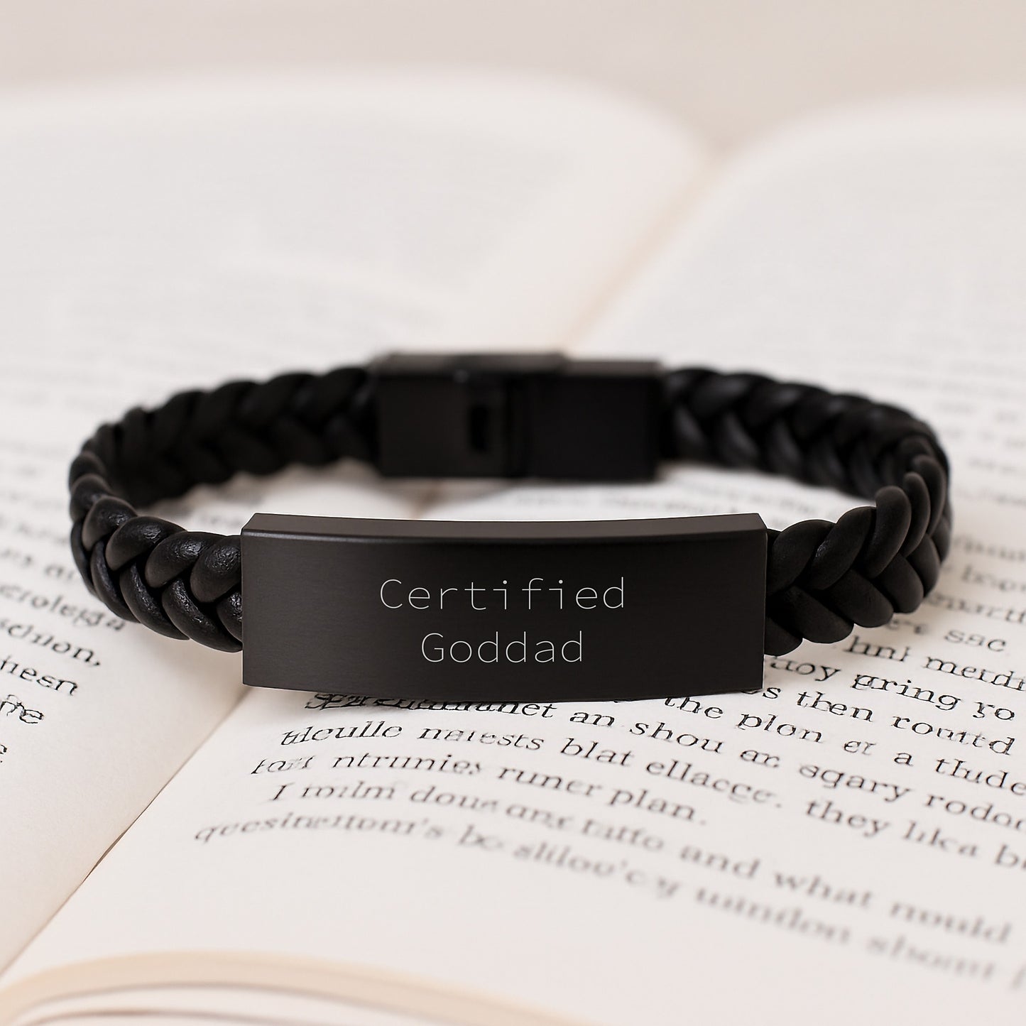 Goddad's Humorous Birthday Unique Gift - Interlaced Leather Bracelet with Quote from Certified Goddad, Gifts from Men to Goddad - Image 3