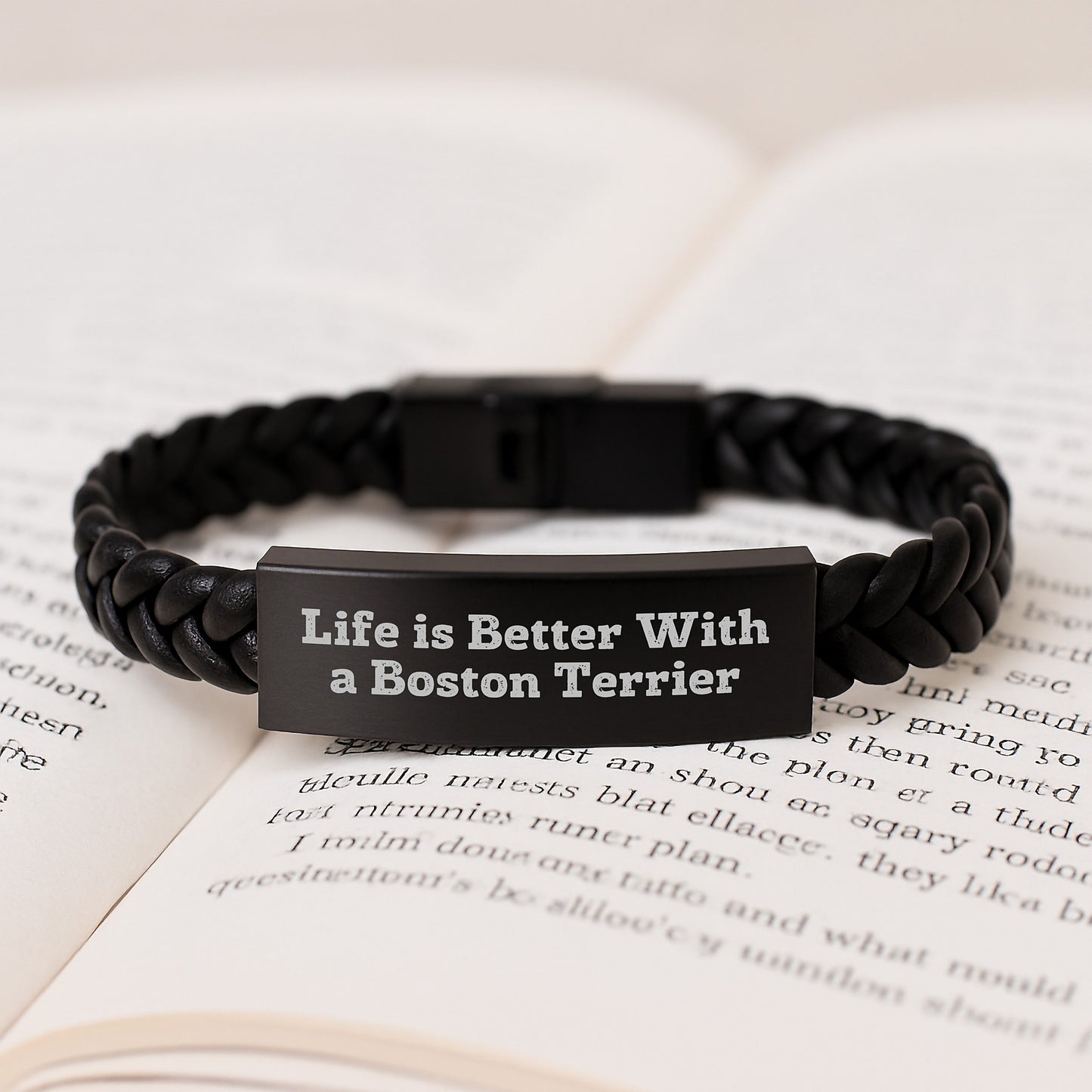 Funny Boston Terrier Dog Gifts for Men from Friends - Life Is Better With A Boston Terrier Interlaced Leather Bracelet, Graduation Unique Gifts - Image 3