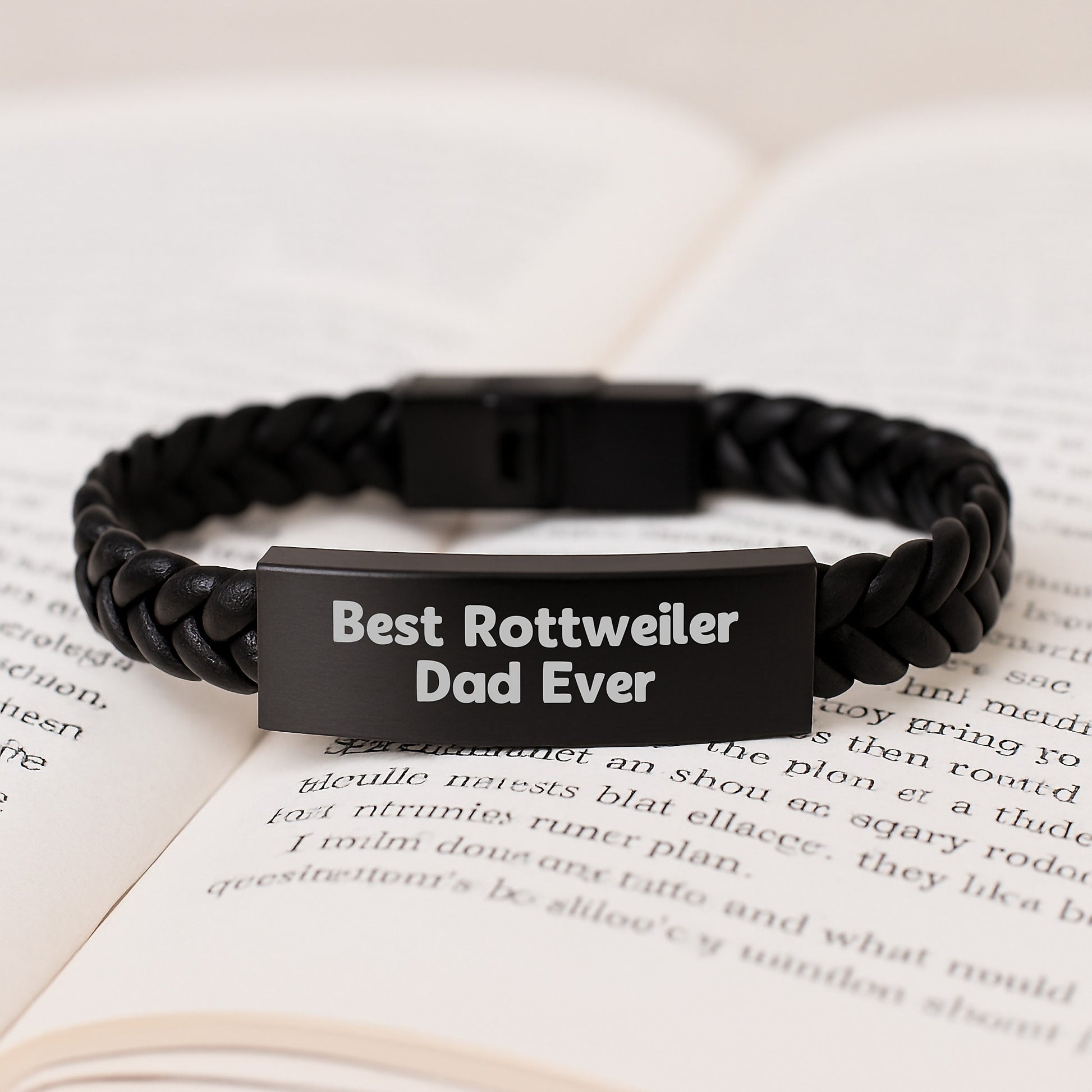 Funny Rottweiler Dad Ever Gifts for Men, Interlaced Leather Birthday Pendant from Friends - Image 3