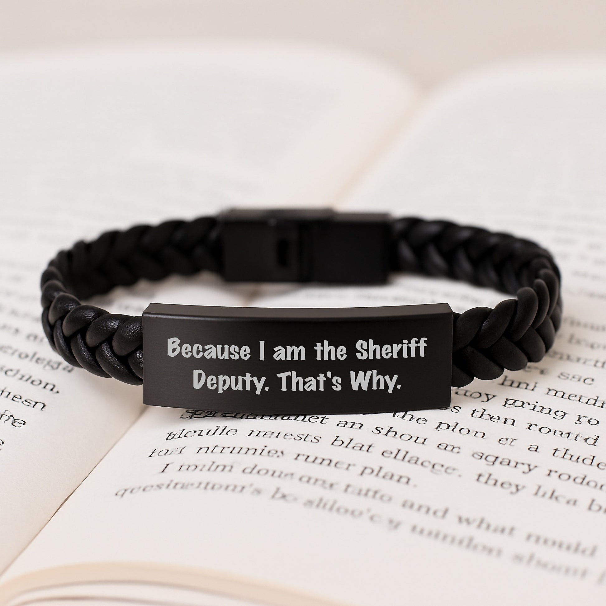 Funny Sheriff Deputy Gifts for Men, Interlaced Leather Bracelet with Quote 'Because I Am The Sheriff Deputy. That's Why.' - Christmas Unique Gifts from Friends to Family - Image 3
