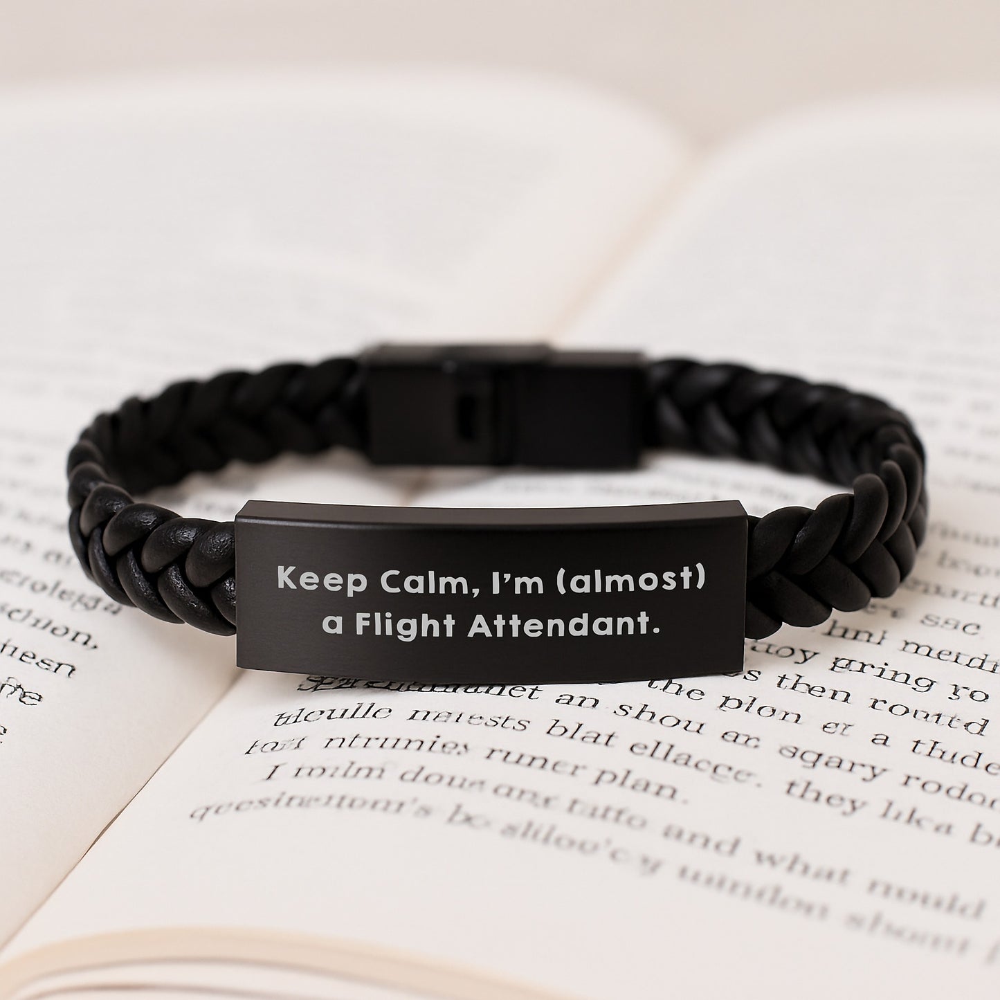 Funny Flight Attendant Gifts for Women - Interlaced Leather Bracelet with 'Keep Calm, I'm (almost) A Flight Attendant' Quote, Christmas Unique Gifts from Friends to Flight Attendant - Image 3