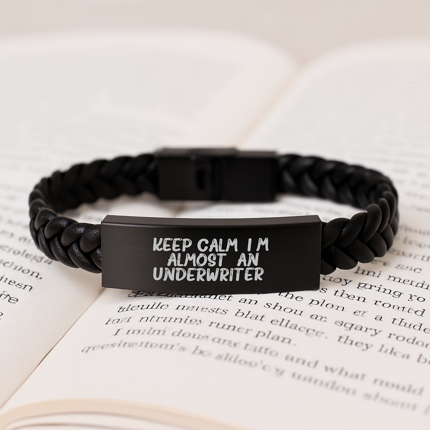 Funny Underwriter Gifts from Friends, Christmas Unique Underwriter Interlaced Leather Bracelet, 'Keep Calm, I'm (almost) An Underwriter' Underwriter Men's Jewelry - Image 3