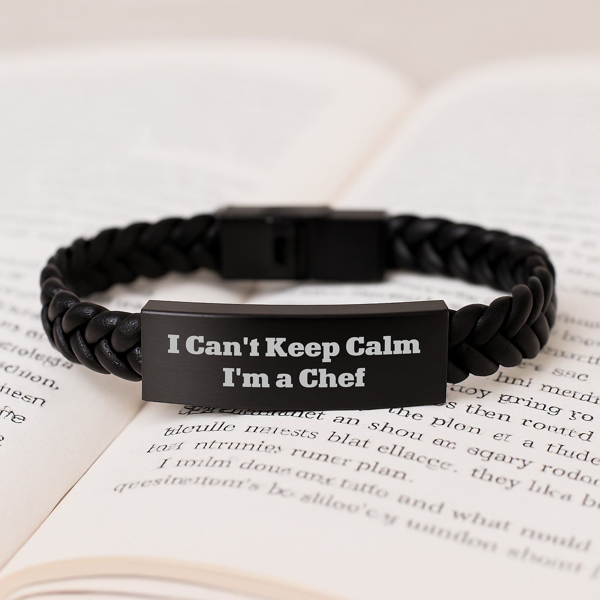 Funny Chef Gifts for Men, Interlaced Leather Bracelet with Engraved Stainless Steel, I Can't Keep Calm I'm A Chef Christmas Unique - Image 3