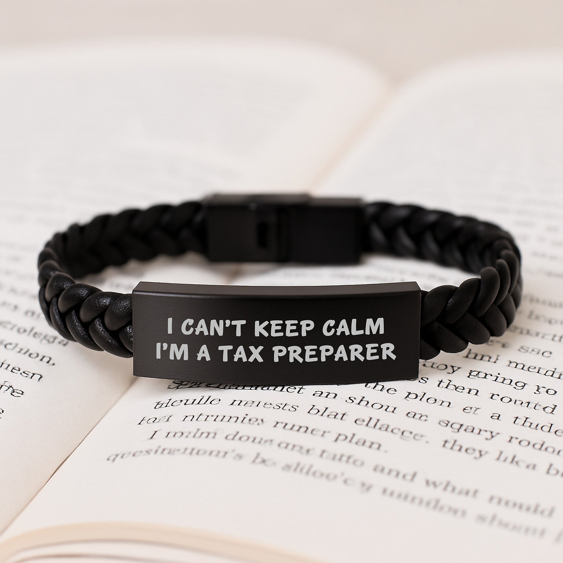 Funny Quote Tax Preparer Gifts from Friends for Tax Preparer, Christmas Unique Interlaced Leather Bracelet, I Can't Keep Calm I'm A 'Tax Preparer' Stainless Steel PU Leather Wristband - Image 3