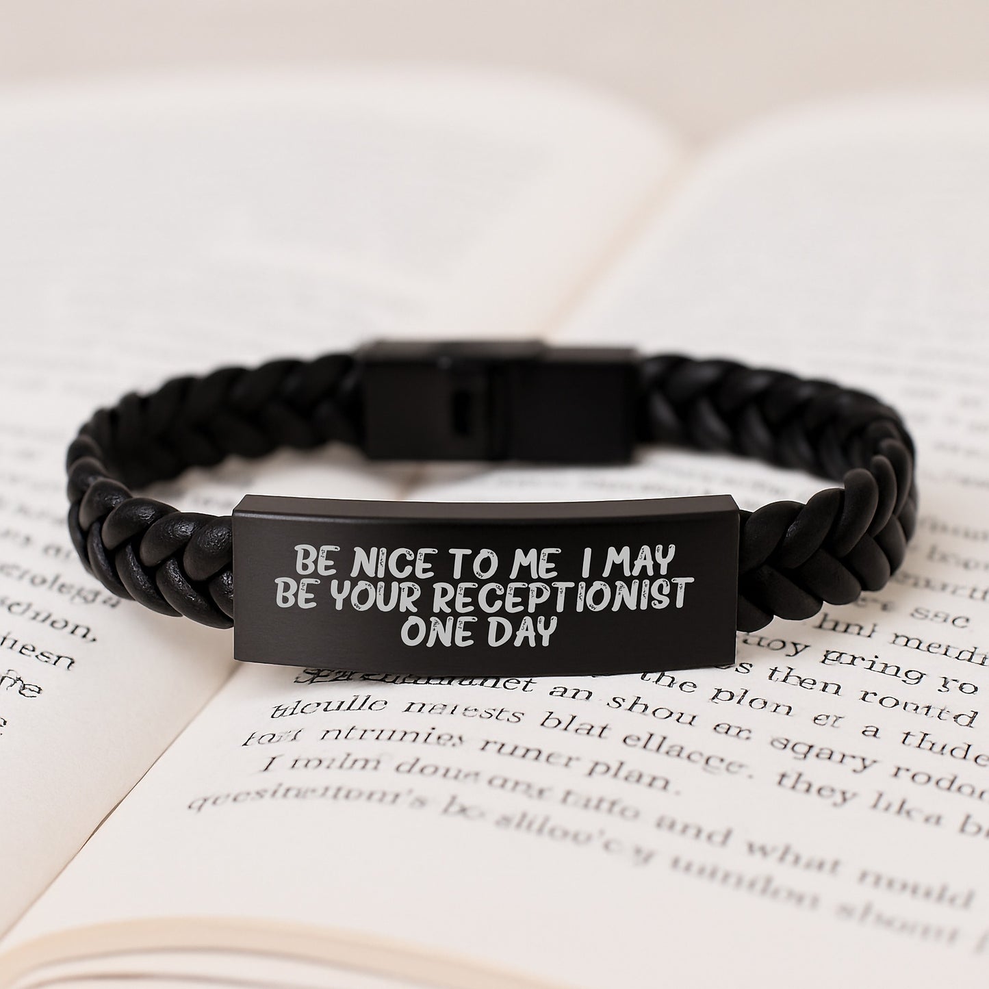 Funny Receptionist Quotes Interlaced Leather Bracelet Gifts from Friends, Unique Office Humor Accessories for Women, Men, Coworkers, Christmas Unique Gifts - Image 3
