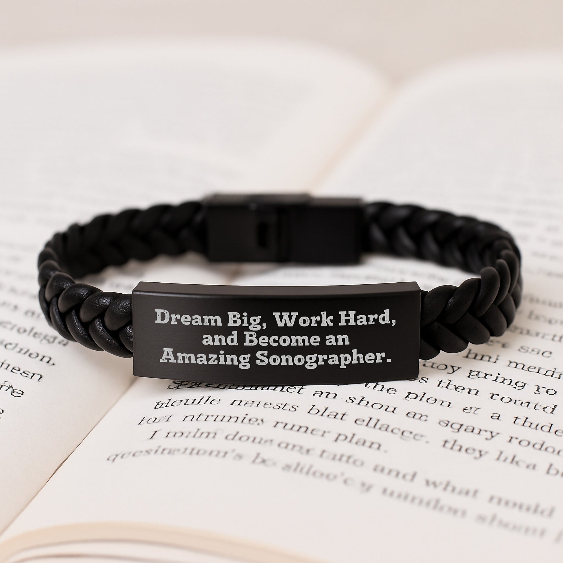 Inspirational Sonographer Gifts from Friends and Family for Christmas Unique Presents - Interlaced Leather Bracelet with Quote 'Dream Big, Work Hard, And Become An Amazing Sonographer.' - Image 3
