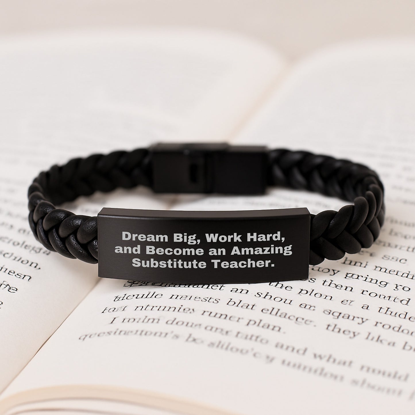 Substitute Teacher Gifts from Friends - Inspirational Interlaced Leather Bracelet for Graduation - 'Dream Big, Work Hard, And Become An Amazing Substitute Teacher.' - Image 3