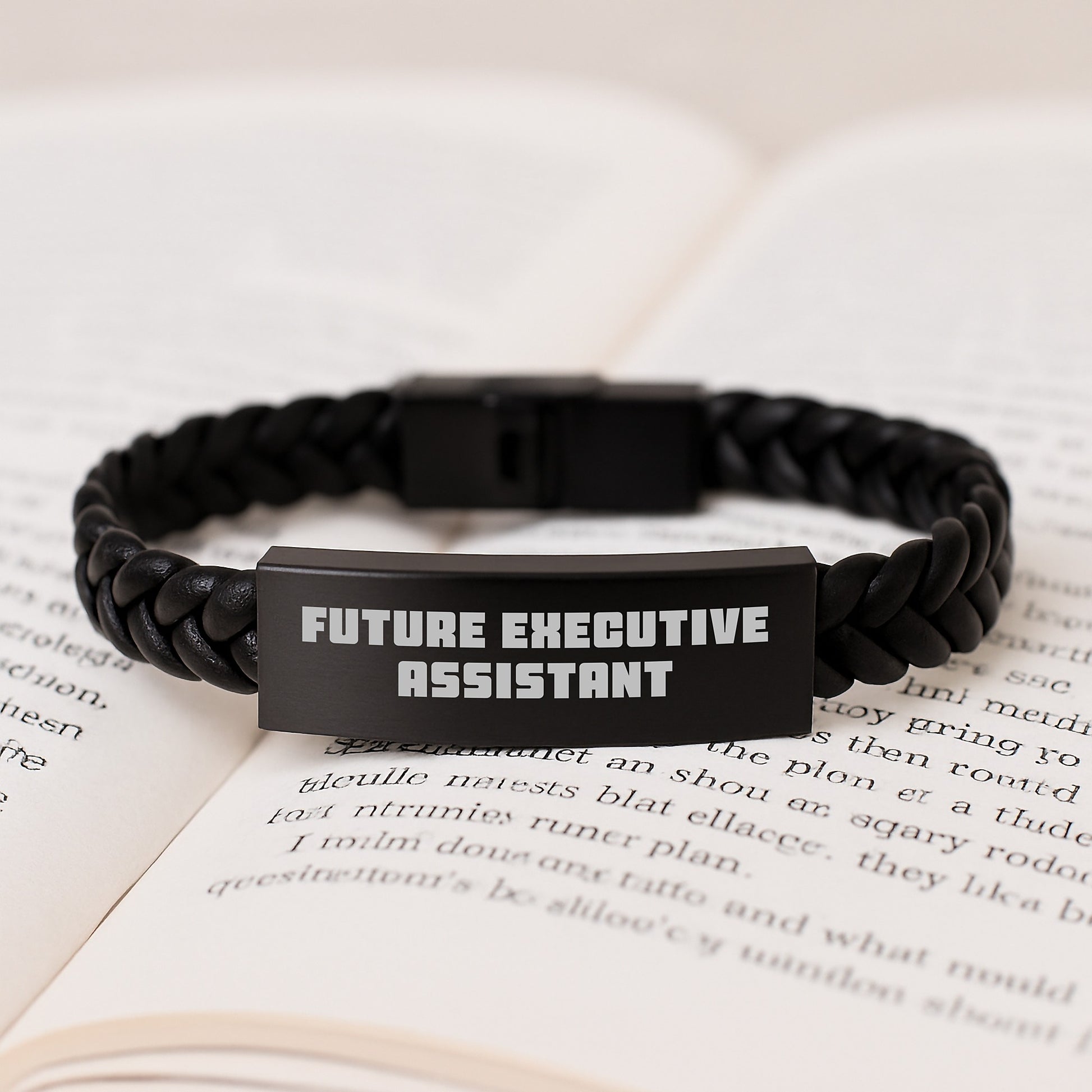 Funny Future Executive Assistant Gifts, Interlaced Leather Bracelet for Men, Women, Coworkers, Family - Stainless Steel with Engraved Quote for Christmas - Image 3