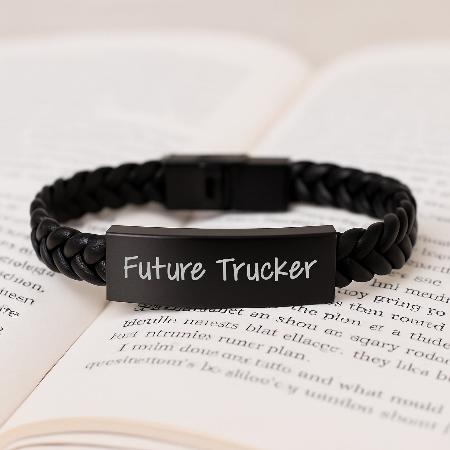 Trucker's Future Ahead Interlaced Leather Bracelet, Funny Quote 'Future Trucker' Gifts for Men, Unique Graduation Present for Friends, Coworkers, or Family - Image 3