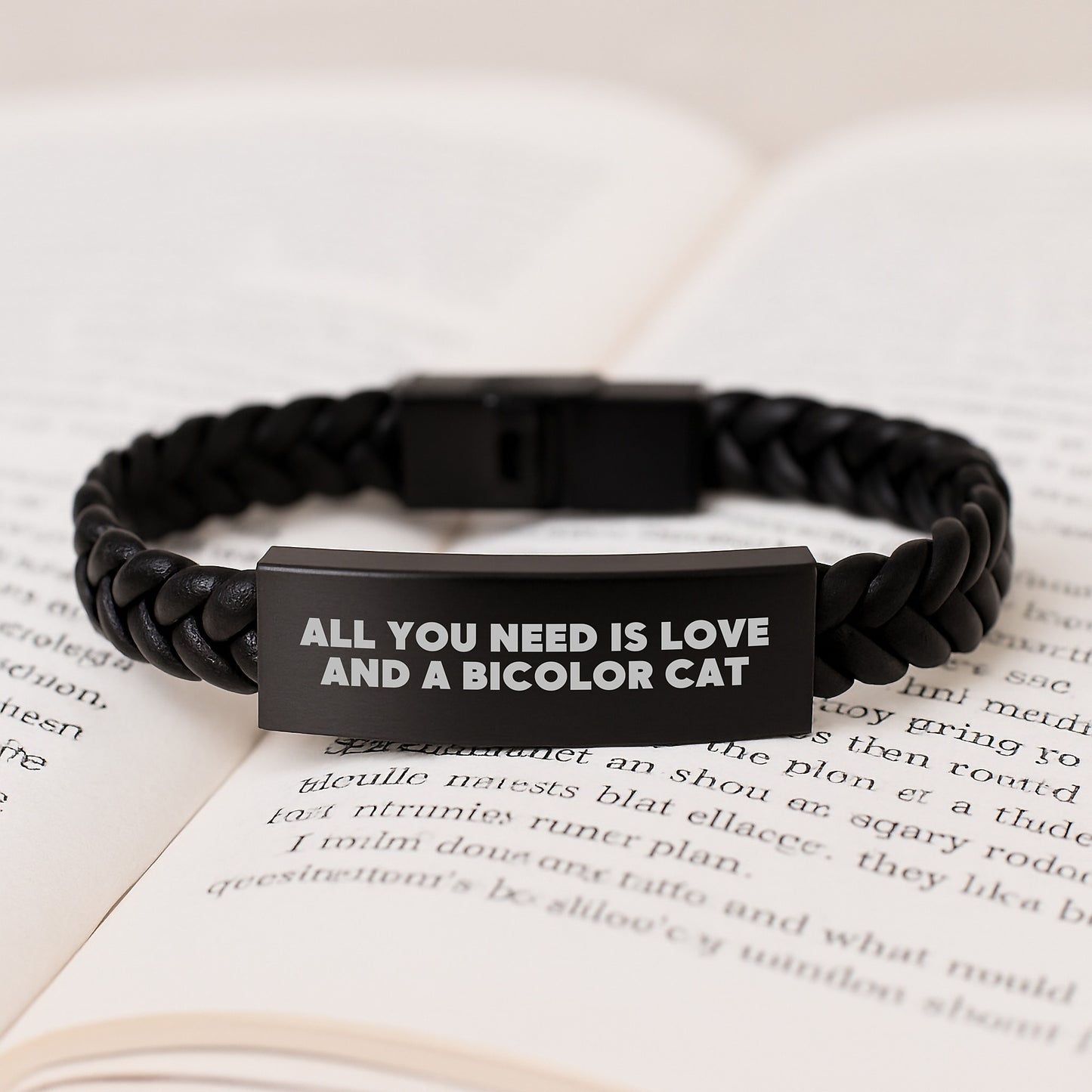Funny Bicolor Cat Gifts from Friends, Women, Family for Men, Bicolor Cat Interlaced Leather Bracelet with 'All You Need Is Love And A Bicolor Cat' Quote, Unique Christmas Unique Gifts - Image 3