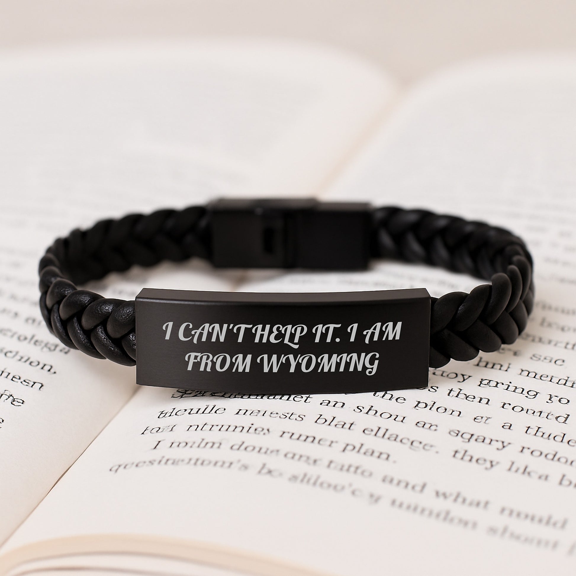 Wyoming Enthusiasts' Favorite Interlaced Leather Bracelet - 'I Can't Help It. I Am From Wyoming' Funny Gift for Men Women Friends Family - Image 3