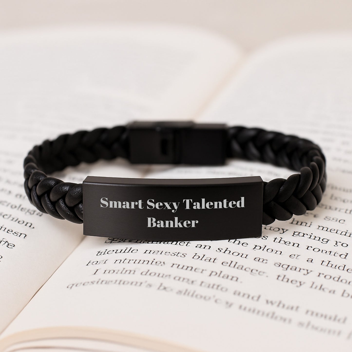 Funny Quote Gifts for the Smart Sexy Talented Banker - Interlaced Leather Bracelet for Men, Stainless Steel and PU Leather, Christmas Unique Gifts from Friends to Family - Image 3