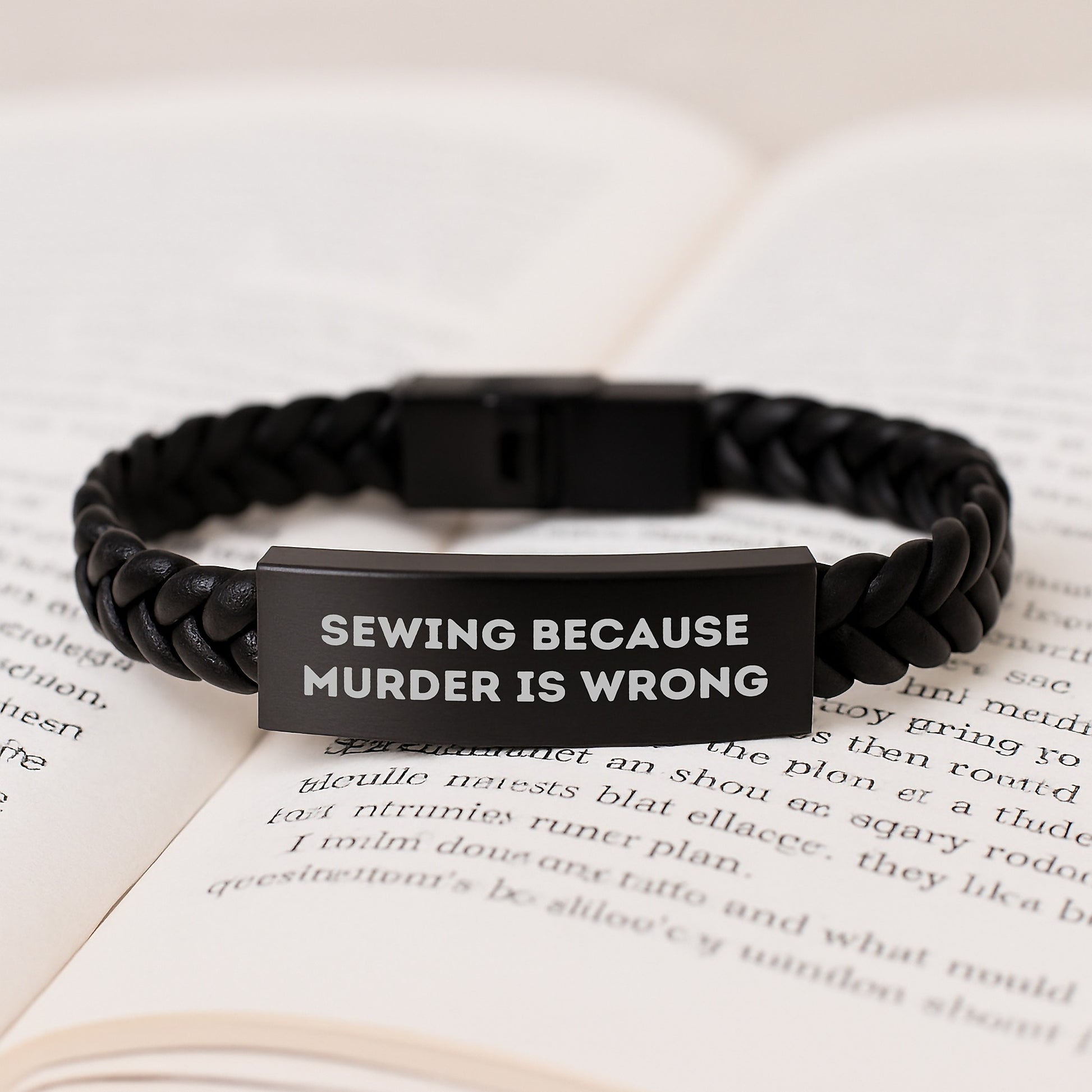 Sewing Enthusiasts' Delight, Funny Quote Birthday Unique Gift for Sewing Friends, Interlaced Leather Bracelet with Stainless Steel and PU Leather - Image 3