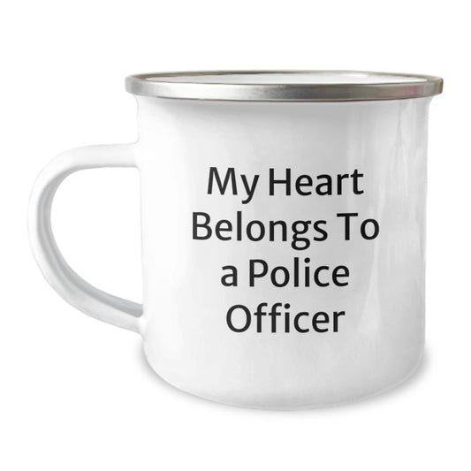 Funny Police Officer Gifts for Men, 'My Heart Belongs To A Police Officer' Camping Mug, Christmas Unique Presents from Family - Image 1