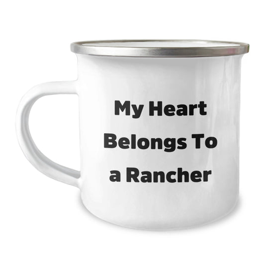 Funny Rancher Gifts - My Heart Belongs To A Rancher, Inspirational Camping Mug, Christmas Unique Gifts for Rancher Friends and Family from Coworkers - Image 1