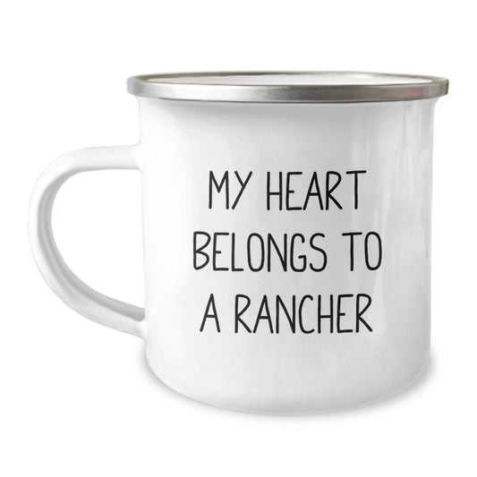 Funny Rancher Gifts, Inspirational 'My Heart Belongs To A Rancher' Camping Mug for Men, Women, Rancher Friends, Christmas Unique Gifts from Family - Image 1