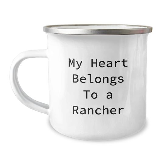 Funny Rancher Gifts from Men to Friends and Family, Christmas Unique Rancher Camping Mug with Inspirational Quote 'My Heart Belongs To A Rancher' - Image 1