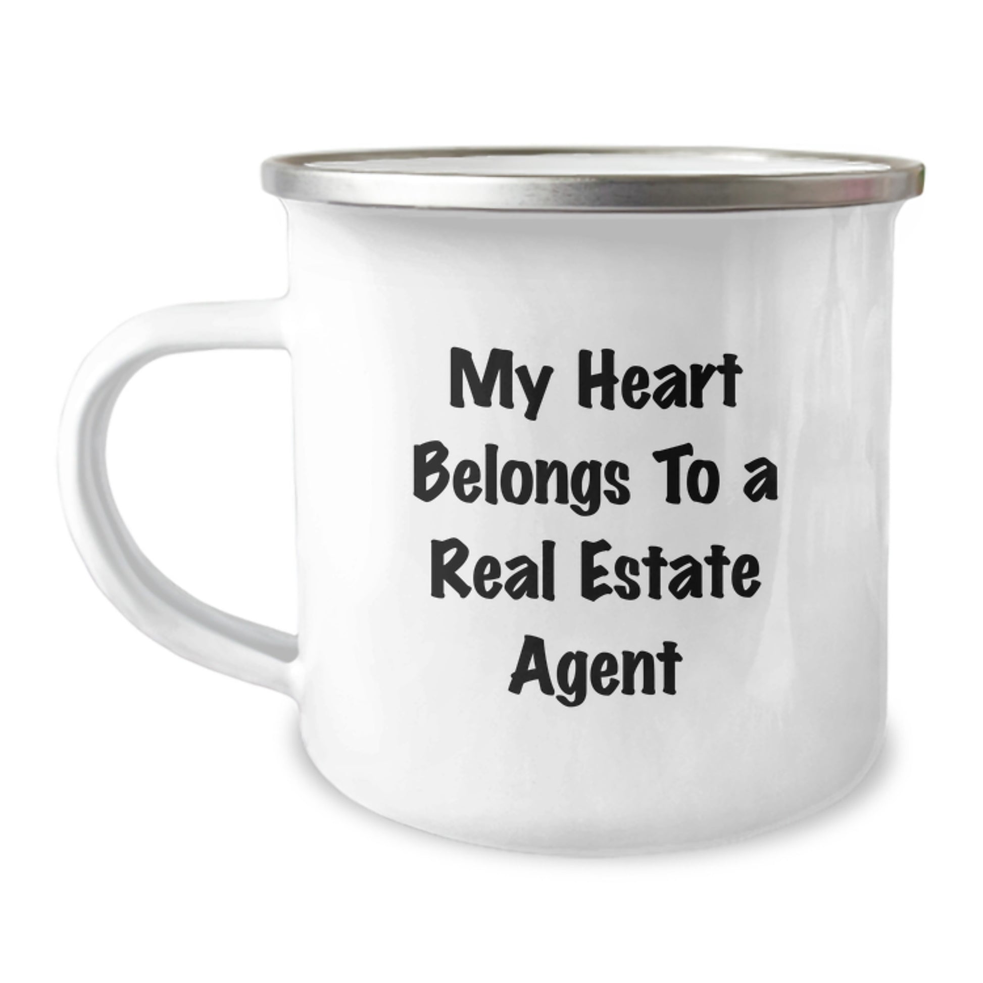 Funny Real Estate Agent Gifts for Men - My Heart Belongs To A Real Estate Agent Enamel Camping Mug, Perfect Christmas Unique Gifts from Friends - Image 1