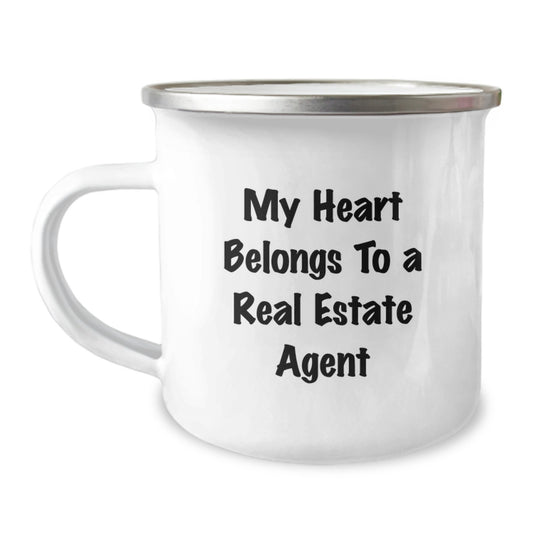 Funny Real Estate Agent Gifts for Men - My Heart Belongs To A Real Estate Agent Enamel Camping Mug, Perfect Christmas Unique Gifts from Friends - Image 1